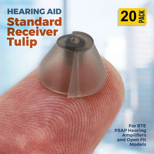 MEDca Hearing Aid Standard Receiver Tulip Domes Sure Fit - Universal Invisible Tip Replacement Ear Domes for BTE PSAP Hearing Amplifiers