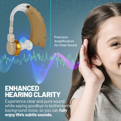 Digital Hearing Amplifier Pair - RIC BTE Sound Device - Personal Sound Amplifiers with Long Battery Life, Noise Reduction and Feedback Cancellation