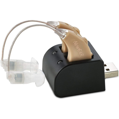 Hearing Amplifiers Set with New Digital Technology - Almost Invisible Design and Rechargeable USB Dock - Personal Pair Sound Amplifier with