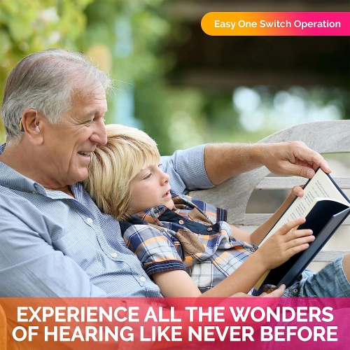 Mini BTE Slim Tube Digital Hearing Amplifier Right Ear - 2-Tone Battery Operated Personal Sound Device with 4 Programable Settings - Lightweight &