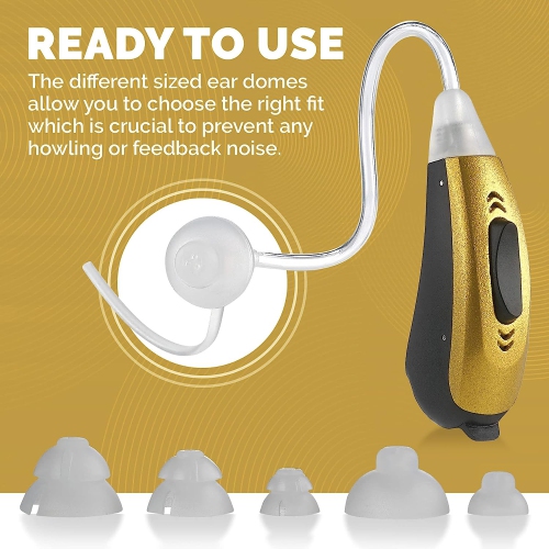 Mini BTE Slim Tube Digital Hearing Amplifier Right Ear - 2-Tone Battery Operated Personal Sound Device with 4 Programable Settings - Lightweight &