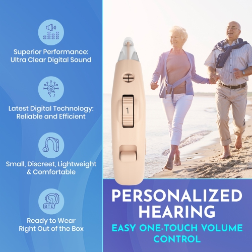 Premium BTE Hearing Amplifiers - Digital Ear Amplification Device Pair and Rechargeable Behind The Ear Hearing Amplifier Set with Sound