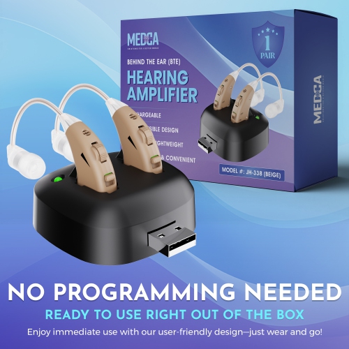 Premium BTE Hearing Amplifiers - Digital Ear Amplification Device Pair and Rechargeable Behind The Ear Hearing Amplifier Set with Sound