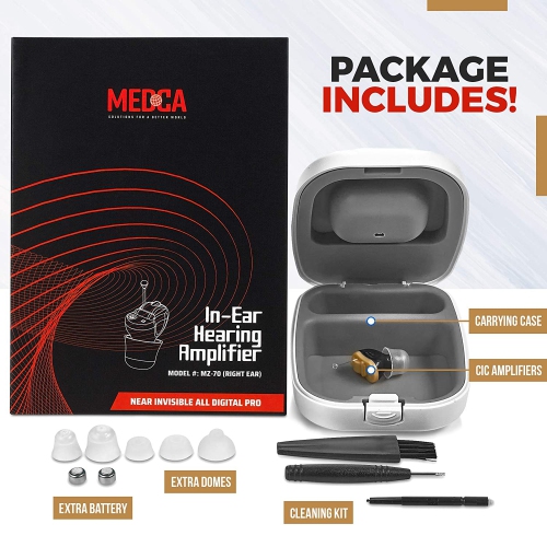 Premium Digital Hearing Amplifier - Right Ear Invisible in Canal in-Ear Mini Sound Enhancer Set, Near-Invisible, Noise Cancelling, Personal Sound