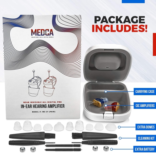 Premium Digital Hearing Amplifier - Invisible in Canal In-Ear Mini Sound Enhancer Set, Near-Invisible, Noise Cancelling, Personal Sound Hearing