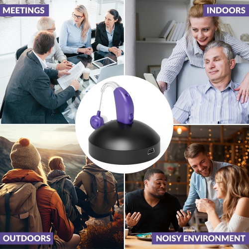 Rechargeable Digital Hearing Amplifier – BTE PSAP for Adults & Seniors, All-Day Battery Life, Stylish Purple Design, Single Unit for Personalized