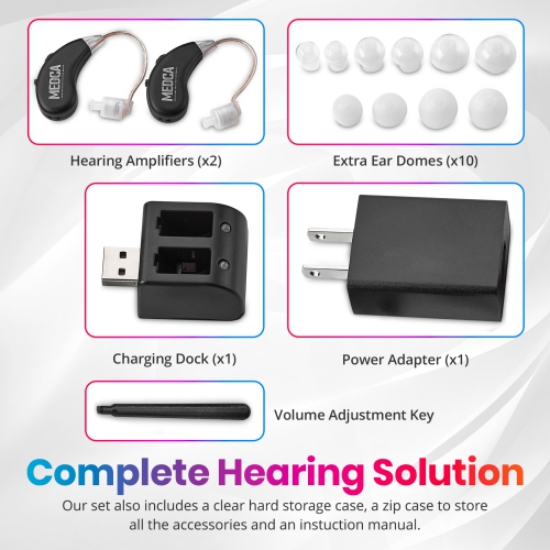 Digital Hearing Amplifiers - Rechargeable Premium BTE Personal Sound Amplifier Pair with USB Dock, Behind the Ear Hearing Enhancement Devices with