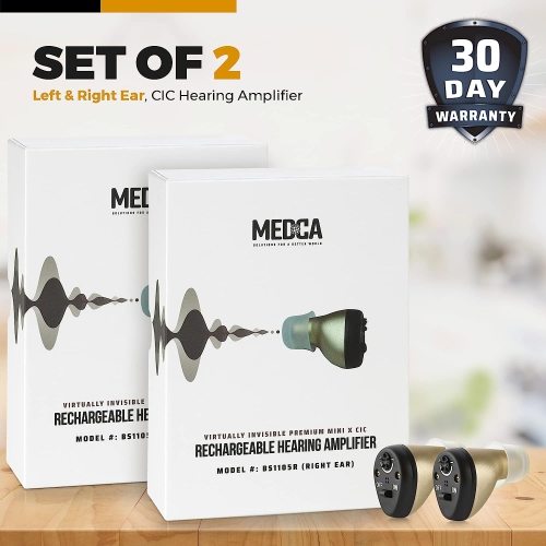 Hearing Amplifier for Seniors and Adults, Rechargeable CIC Complete-In-Canal Nearly Invisible Personal Sound Amplifier with Digital Noise Cancelling