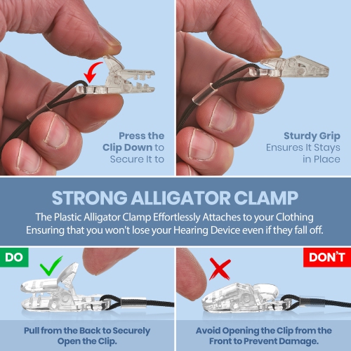 Hearing Aid Clips - Protective Holder with Anti Lost Lanyard Cord - Rope with Loops and Clip and Security Clip Ideal for Behind The Ear Hearing Aids