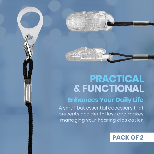 Hearing Aid Clips - Protective Holder with Anti Lost Lanyard Cord - Rope with Loops and Clip and Security Clip Ideal for Behind The Ear Hearing Aids