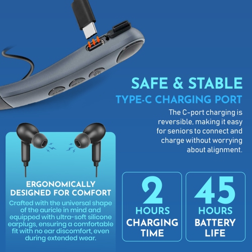 Amplificateur auditif rechargeable – Serre-nuque mains libres sans fil, réduction du bruit pour le cou amplifiant le son pour aider à vous sentir à