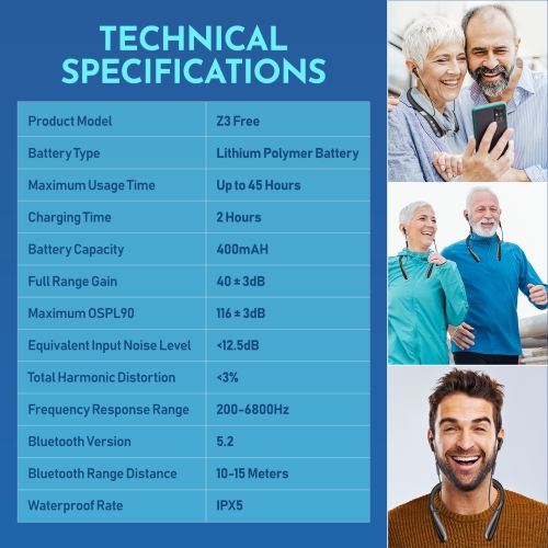 Amplificateur auditif rechargeable – Serre-nuque mains libres sans fil, réduction du bruit pour le cou amplifiant le son pour aider à vous sentir à