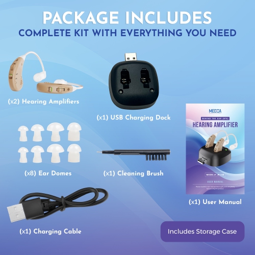 Digital Hearing Amplifier - Noise Cancelling with One Touch Volume Control, No Programming Required, Near-Invisible Behind The Ear, Upgraded 2019