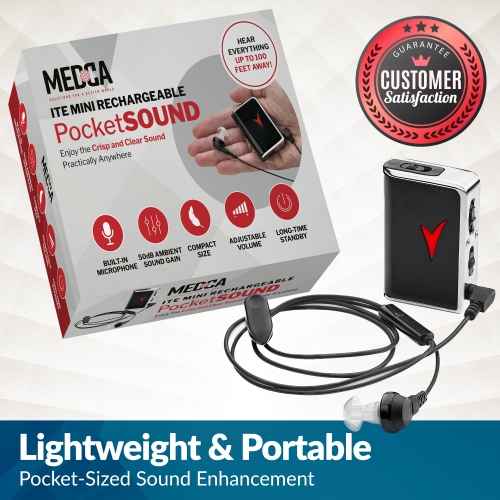 Amplificateur de son personnel – amplificateur d'audition audio et appareil d'amélioration de la voix pour un gain sonore de 50dB dB, jusqu'à 100 pi