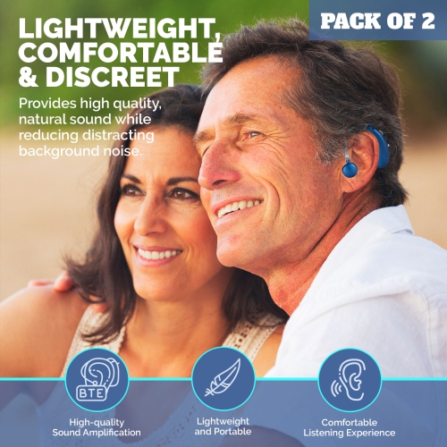 Digital Hearing Amplifier Pair - rechargeable Operated BTE Personal Sound Assist Device with 2 Modes, Volume Control & Noise Cancelling,