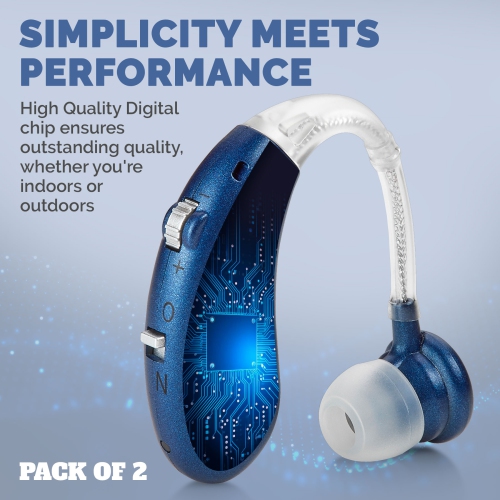 Digital Hearing Amplifier Pair - rechargeable Operated BTE Personal Sound Assist Device with 2 Modes, Volume Control & Noise Cancelling,
