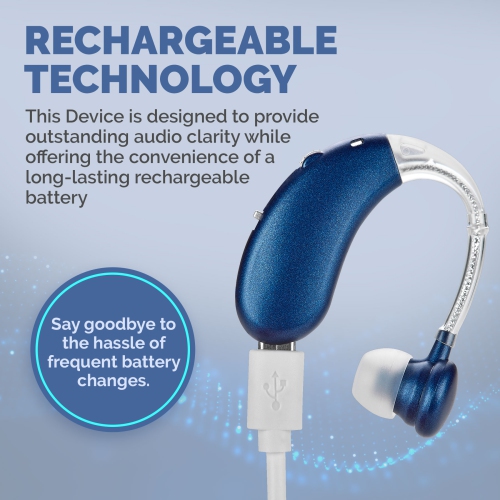 Digital Hearing Amplifier - rechargeable-Operated Left/Right Behind-The-Ear Personal Sound Assist Device with 2 Modes, Volume Control & Noise