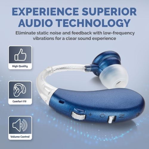 Digital Hearing Amplifier - rechargeable-Operated Left/Right Behind-The-Ear Personal Sound Assist Device with 2 Modes, Volume Control & Noise