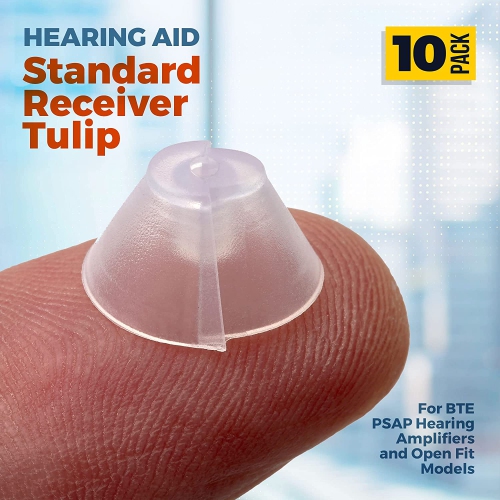 MEDca Hearing Aid Standard Receiver Tulip Domes Sure Fit - 20-Pcs Universal Invisible Tip Replacement Ear Domes for BTE PSAP Hearing Amplifiers