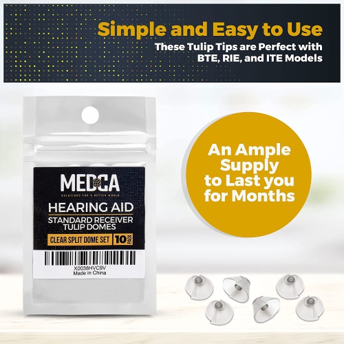 MEDca Hearing Aid Standard Receiver Tulip Domes Sure Fit - 20-Pcs Universal Invisible Tip Replacement Ear Domes for BTE PSAP Hearing Amplifiers