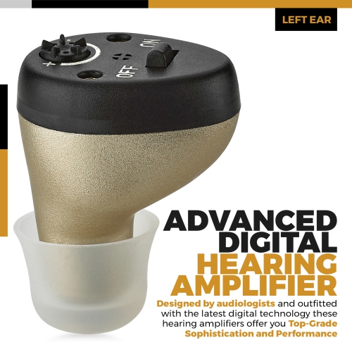 Hearing Amplifier for Seniors and Adults, Rechargeable CIC Complete-in-Canal Nearly Invisible Personal Sound Amplifier with Digital Noise Cancelling