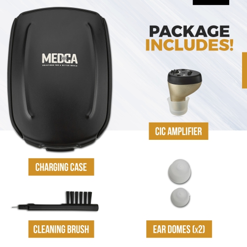 Hearing Amplifier for Seniors and Adults, Rechargeable CIC Complete-in-Canal Nearly Invisible Personal Sound Amplifier with Digital Noise Cancelling