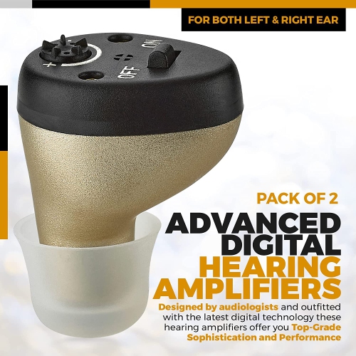 Rechargeable Hearing Amplifier Pair - Left & Right Ear CIC Complete-in-Canal Set, Nearly Invisible Personal Sound Amplifier with Digital Noise