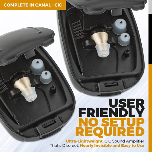 Rechargeable Hearing Amplifier Pair - Left & Right Ear CIC Complete-in-Canal Set, Nearly Invisible Personal Sound Amplifier with Digital Noise