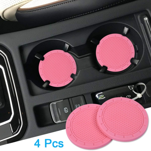 Car Coasters, Wisdompro 4 Pack PVC Car Cup Holder Insert Coaster - Anti Slip Universal Vehicle Interior Accessories Cup Mats for Women(Diameter