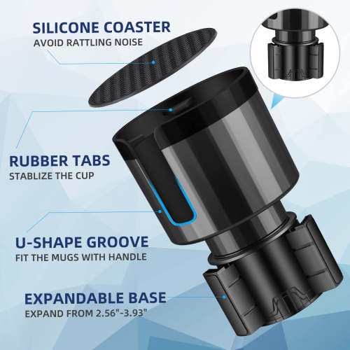 Cup Holder Expander for Car, Car Cup Holder Expander Adapter with Adjustable Base, Fits Yeti 24/36/46oz, Hydro Flasks 32/40oz, Large Bottles in