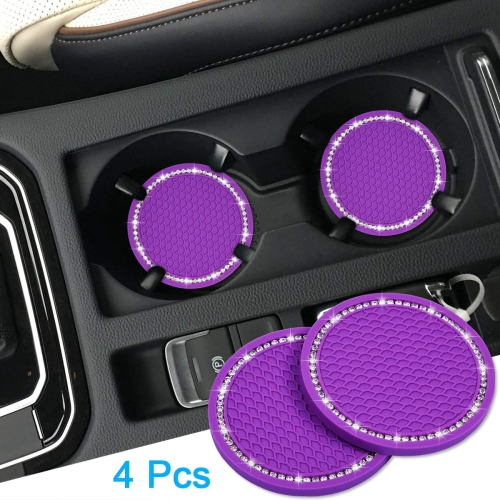 Bling Car Coasters, 4 Pack PVC Car Cup Holder Insert Coaster - Anti Slip Universal Vehicle Interior Accessories Crystal Glitter Cup Mats for