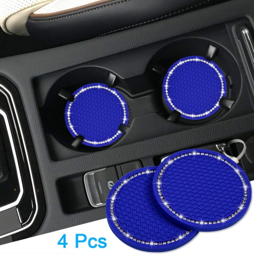 Bling Car Coasters, 4 Pack PVC Car Cup Holder Insert Coaster - Anti Slip Universal Vehicle&nbsp;Interior Accessories Crystal Glitter Cup Mats for