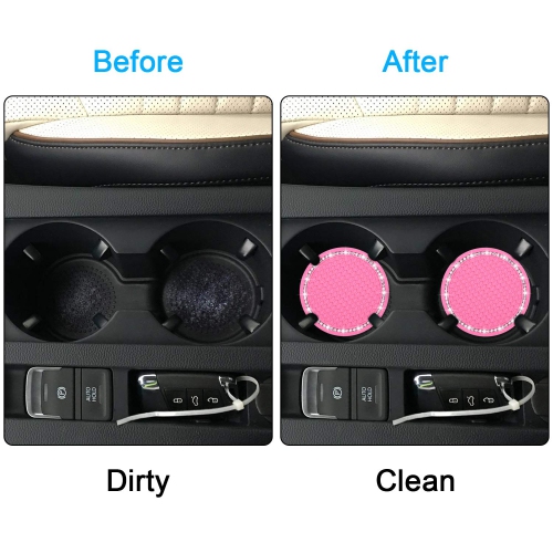 Bling Car Coasters, 4 Pack PVC Car Cup Holder Insert Coaster - Anti Slip Universal Vehicle Interior Accessories Crystal Glitter Cup Mats for