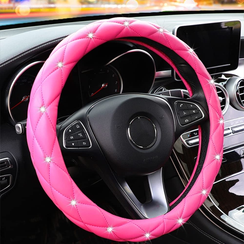 Bling Car Accessories Set for Women, Bling Steering Wheel Cover Universal  Fit 15 Inch, Diamond Car USB Charger Bling Car Mobile Holder Rhinestone Car