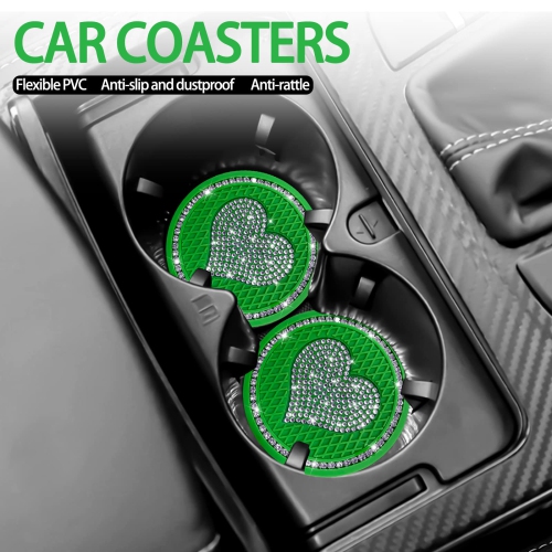 Car Cup Holder Coaster,4PCS Universal Heart Bling White Crystal Rhinestone Car Coasters & 2PCS Push to Start Button Ring,Car Accessories for Women