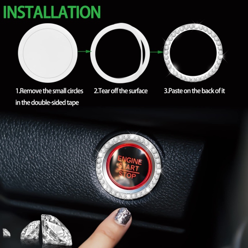 Car Cup Holder Coaster,4PCS Universal Heart Bling White Crystal Rhinestone Car Coasters & 2PCS Push to Start Button Ring,Car Accessories for Women