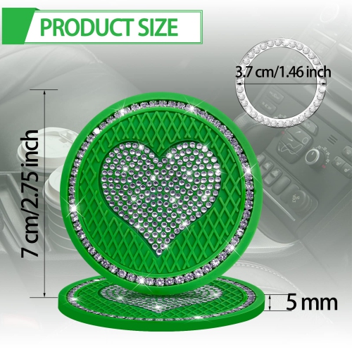 Car Cup Holder Coaster,4PCS Universal Heart Bling White Crystal Rhinestone Car Coasters & 2PCS Push to Start Button Ring,Car Accessories for Women