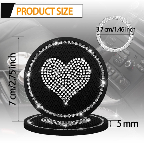 Car Cup Holder Coaster,2PCS Universal Heart Bling White Crystal Rhinestone Car Coasters & Push to Start Button Ring,Car Accessories for Women Car