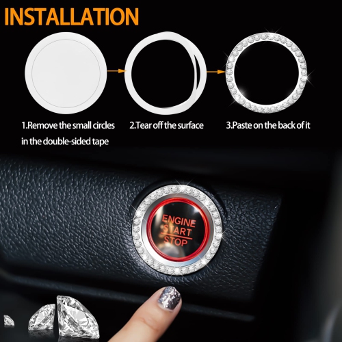 Car Cup Holder Coaster,2PCS Universal Heart Bling White Crystal Rhinestone Car Coasters & Push to Start Button Ring,Car Accessories for Women Car