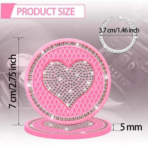 Car Cup Holder Coaster,2PCS Universal Heart Bling White Crystal Rhinestone Car Coasters & Push to Start Button Ring,Car Accessories for Women Car