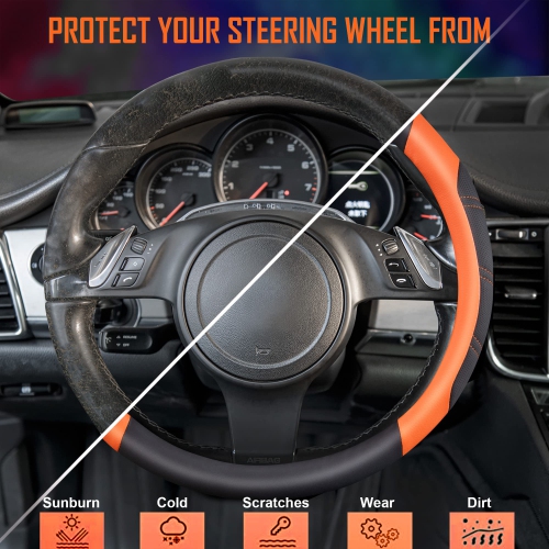 Line Rider Microfiber Leather Sporty Steering Wheel Cover Universal Fits for 95% Truck,SUV,Cars,14.5-15inch Anti-Slip Safety Comfortable Desgin