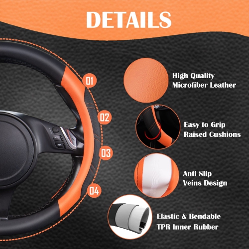 Line Rider Microfiber Leather Sporty Steering Wheel Cover Universal Fits for 95% Truck,SUV,Cars,14.5-15inch Anti-Slip Safety Comfortable Desgin