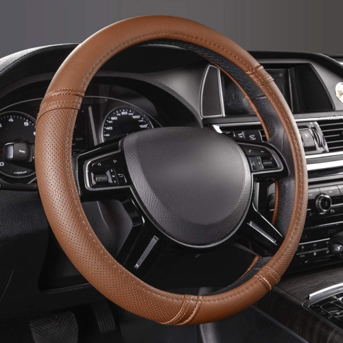 HLD  Classical Leather Automotive Universal Steering Wheel Covers (Brown)