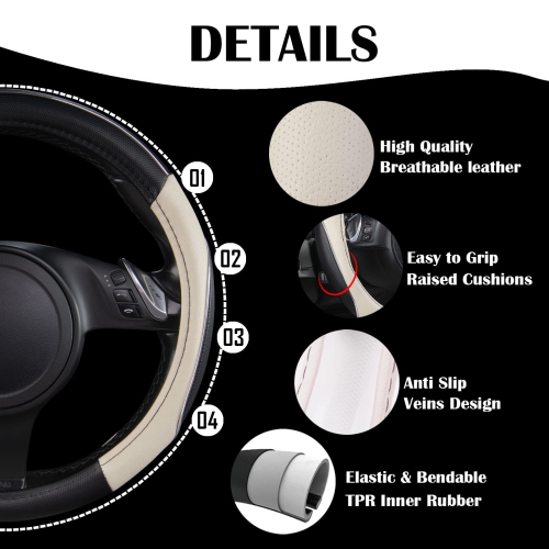 Rainbow Steering Wheel Cover with PVC Leather Universal Fits for Truck,SUV,Cars ?Black and White?