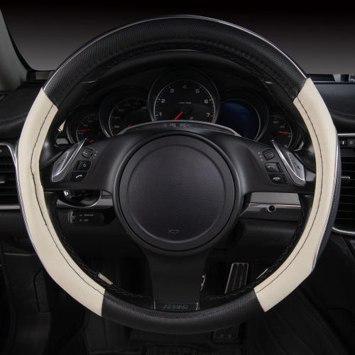 Rainbow Steering Wheel Cover with PVC Leather Universal Fits for Truck,SUV,Cars ?Black and White?