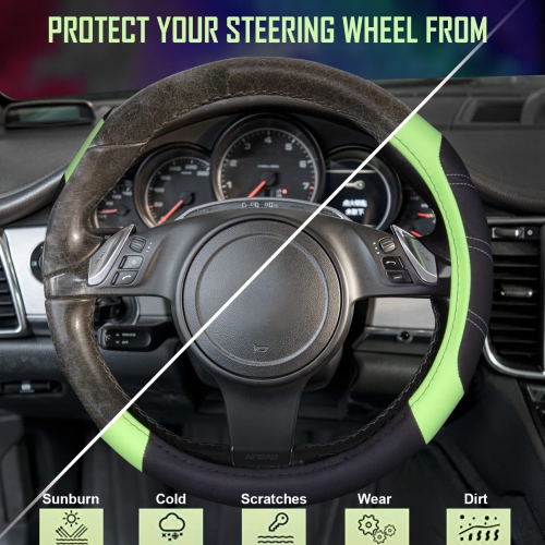 Line Rider Microfiber Leather Sporty Steering Wheel Cover Universal Fits for 95% Truck,SUV,Cars 14.5-15inch, Anti-Slip Safety Comfortable Design