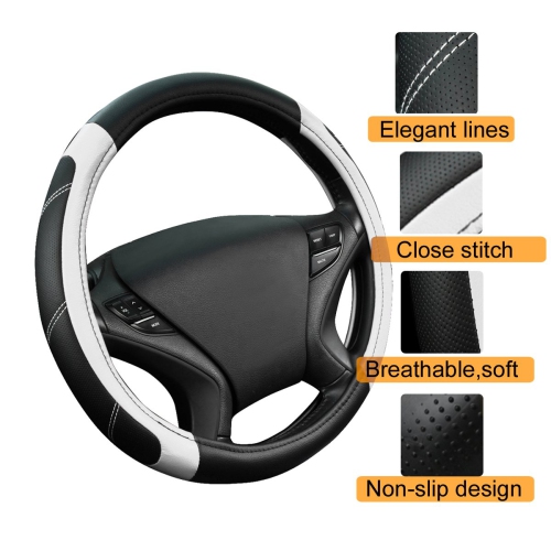Line Rider Microfiber Leather Sporty Steering Wheel Cover Universal Fits for 95% Truck,SUV,Cars,14.5-15inch Anti-Slip Safety Comfortable Desgin