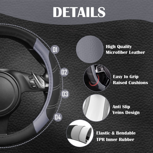 Line Rider Microfiber Leather Sporty Steering Wheel Cover Universal Fits for 95% Truck,SUV,Cars,14.5-15inch Anti-Slip Safety Comfortable Desgin