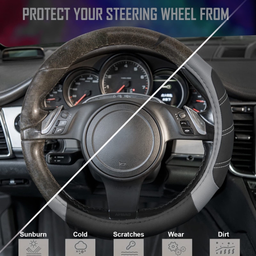 Line Rider Microfiber Leather Sporty Steering Wheel Cover Universal Fits for 95% Truck,SUV,Cars,14.5-15inch Anti-Slip Safety Comfortable Desgin