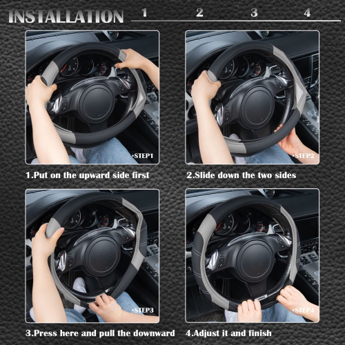 Line Rider Microfiber Leather Sporty Steering Wheel Cover Universal Fits for 95% Truck,SUV,Cars,14.5-15inch Anti-Slip Safety Comfortable Desgin